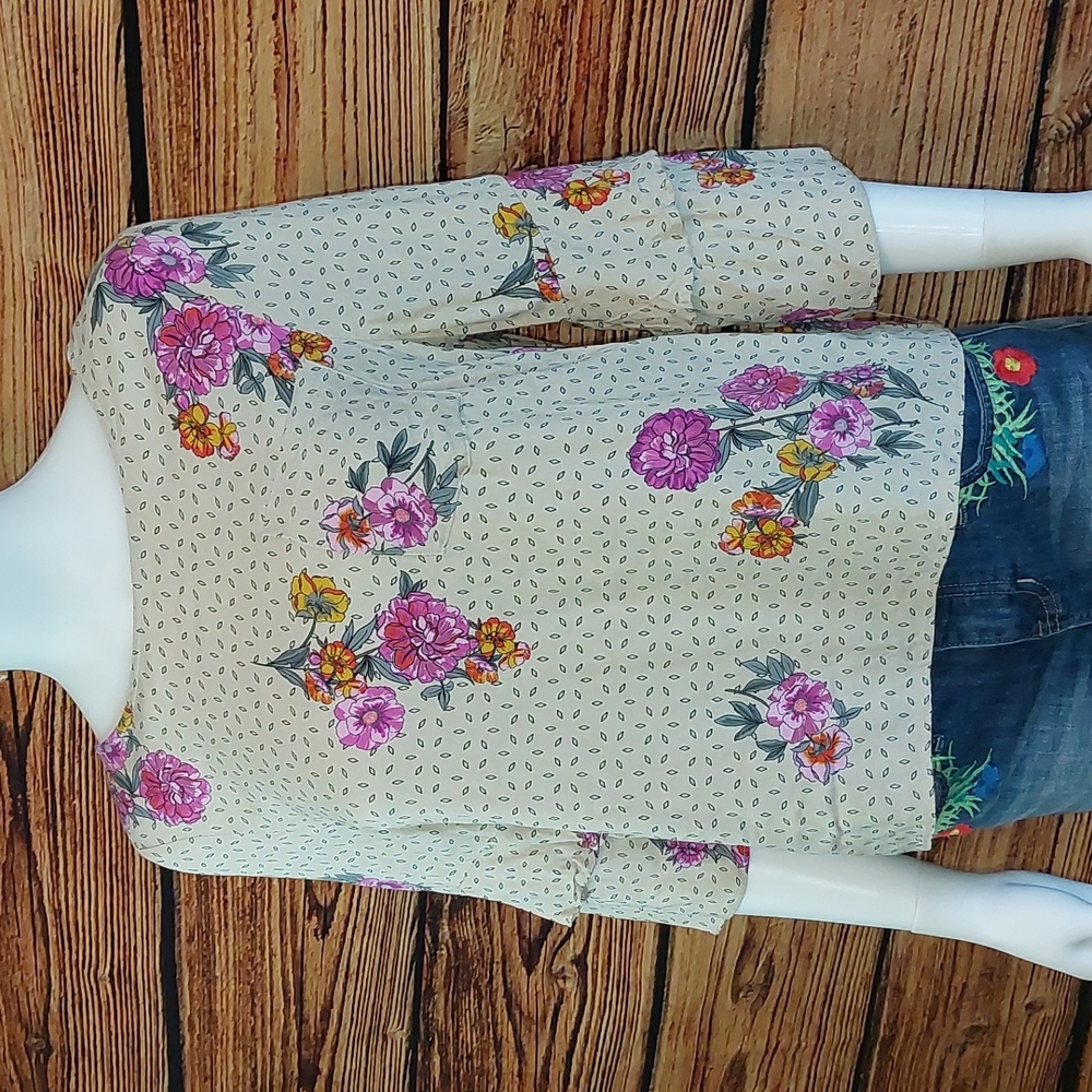 Urban Romantics Floral Tiered Boho Blouse Top L Large